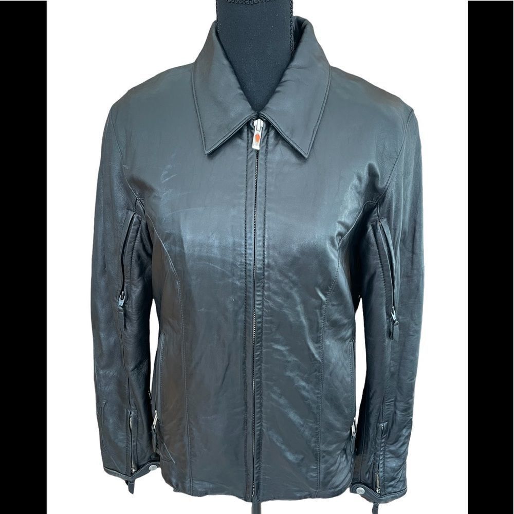 Power Trip leather motorcycle zip front jacket, size M